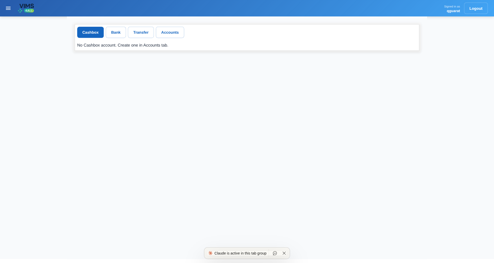 Finance module — cashbox, bank and accounts